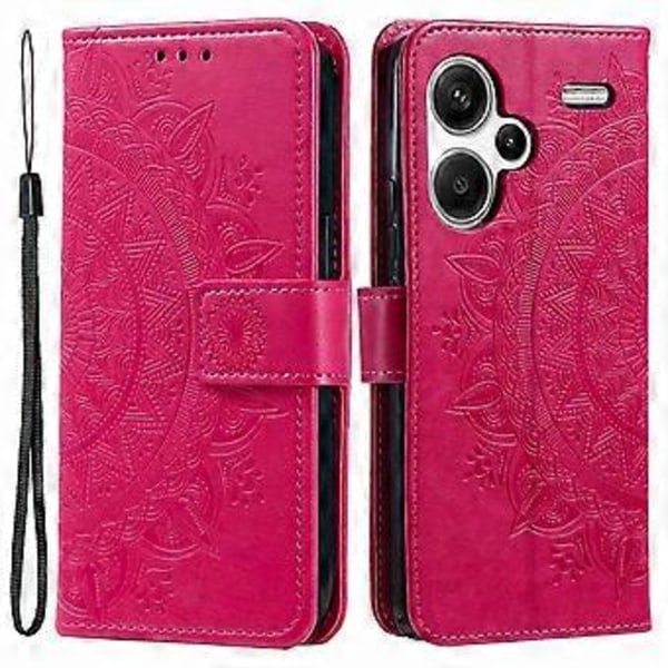 Skal för Xiaomi Redmi Note 13 Pro+ 5G Mandala Blomma Präglat PU Läder Flipfodral (Rosa)