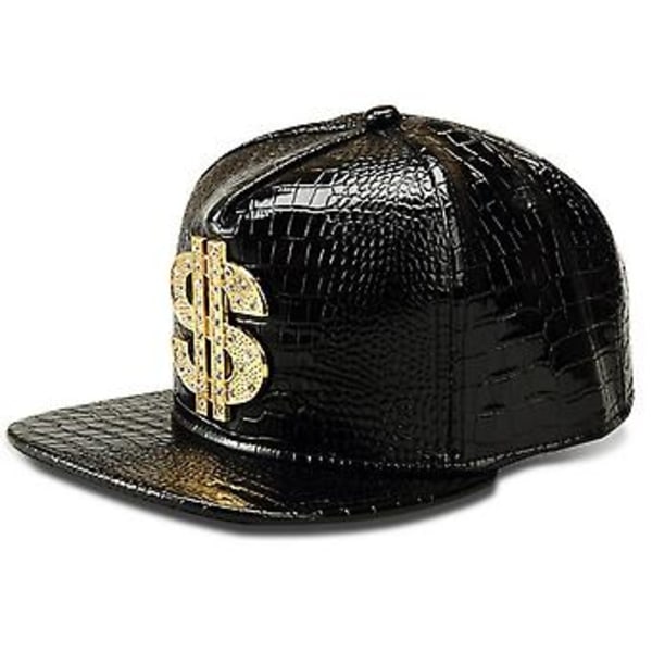 Metal Golden Dollar Style Baseball Cap til Mænd Hip-hop Cap Læder Justerbar Snapback Hatte til Mænd og Kvinder (Sort)