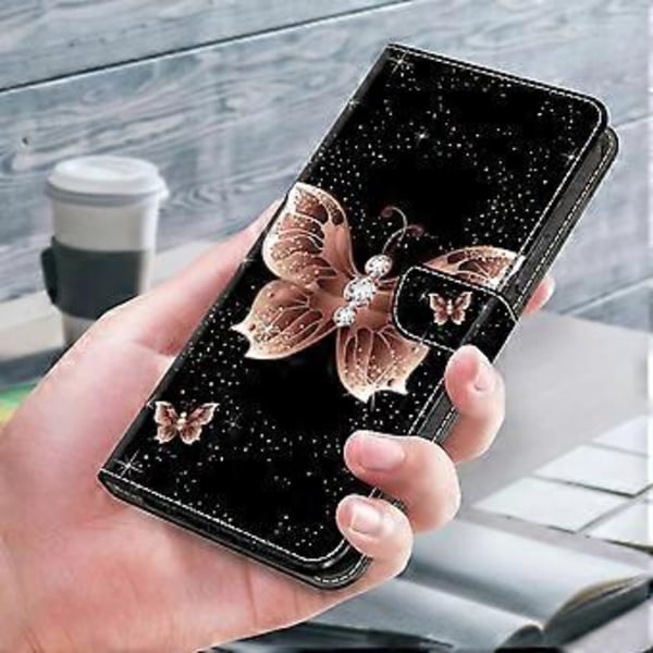 Magnetisk etui til Samsung Galaxy A35 5G med 3D-mønsterprint i læder (Pink Diamond Butterfly)