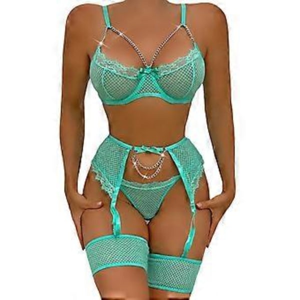 Sexy Lingeri for Kvinner - Gjennomsiktig Babydoll Nattkjole Undertøy Slip Dress Sett Nytt (L Grønn)
