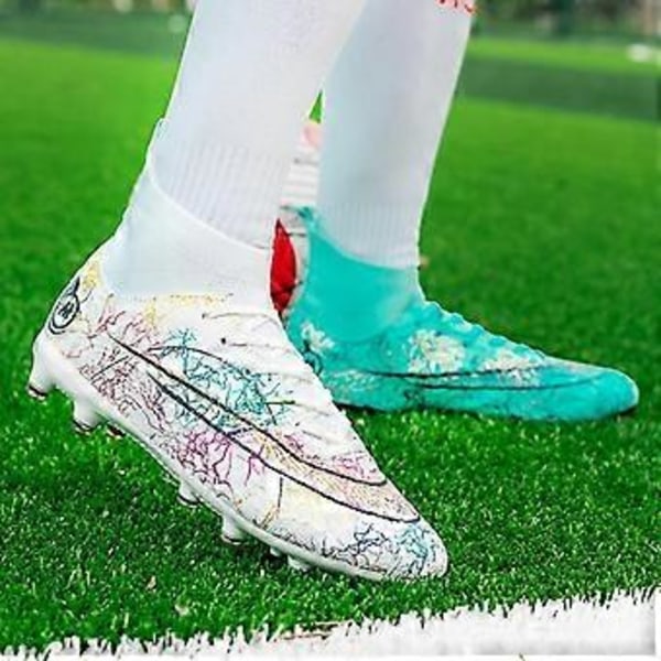 Herre Fodboldsko Skridsikre Fodboldsko Støvler Græs Fodbold Sneakers Yj068 (39 hvid og mint)