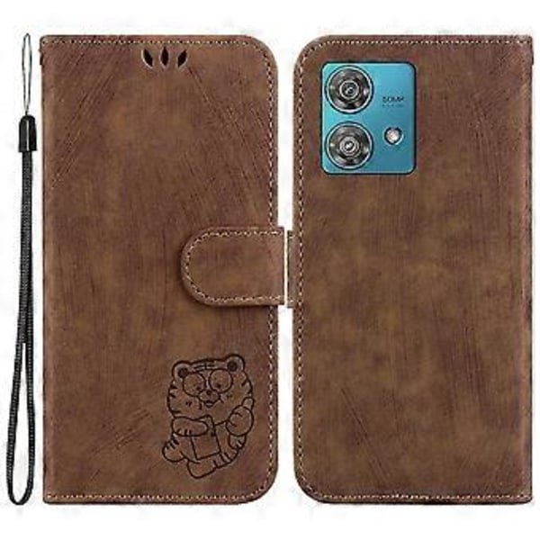 Mobilfodral för Motorola Edge 40 Neo 5g - Söt Tiger Tryckt PU-Läder Flip Cover (Brun)