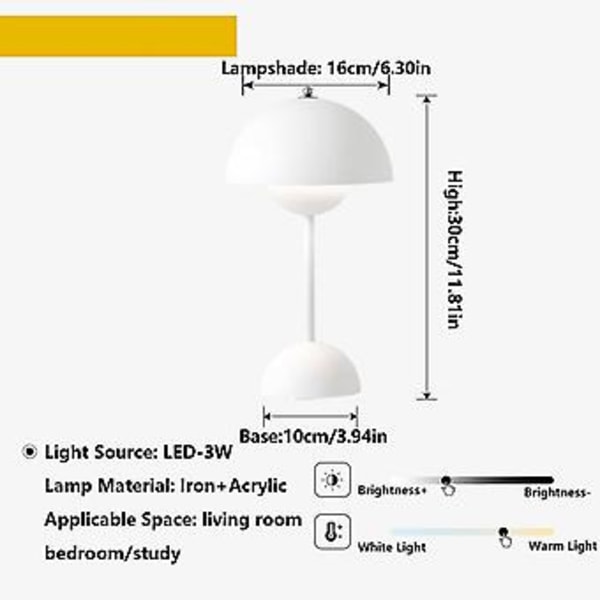 Flowerpot Trådløs Bordlampe, Trådløs Touch Bordlampe, Dæmpbar Genopladelig Svampebordlampe, Lille Sengelampe -GSLA Grå