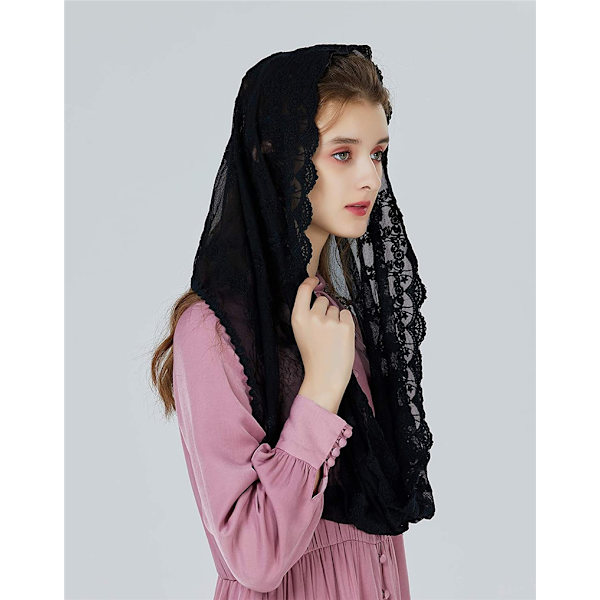 1 st (svart) Kyrkslöja Katolsk Mantilla Huvudduk Spets Sjal för