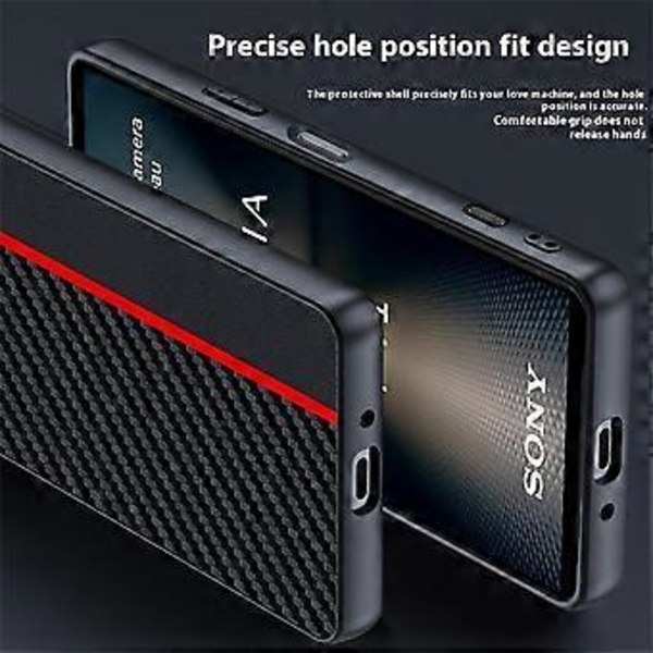 Til Sony Xperia 1 VII Etui Læder + PC Hårdt Telefon Cover Kulfiber Tekstur (Sort/Gul)
