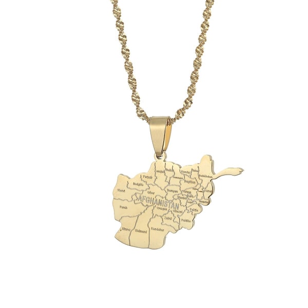 Afghanistan Map With Cities Name Pendant Necklaces For Women Gold Color Afghan Men Jewelry Gold-color