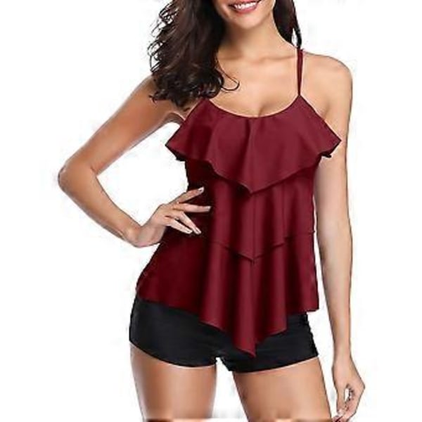 Tankini-badedragter til kvinder, lagdelt flæse-tankinitop med drengehorts, todelt badetøj (style1430)