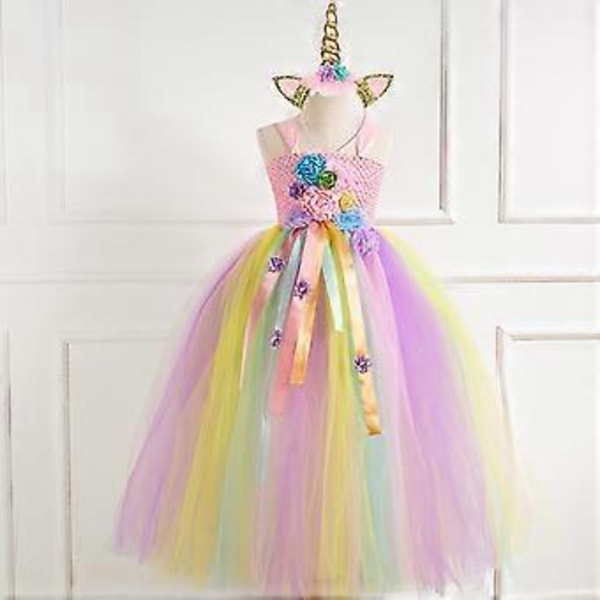 Regnbuekjole for barn, nettingkjoler for fritid, rosa blonde for ferie, festspill, Halloween, flere størrelser tilgjengelig (2-3 år)