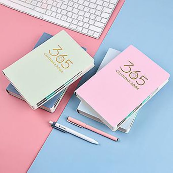 Blød Læder Planner Skema 365 Dage To-Do-Liste Skema Pad til Kvinder Mænd (Pink)