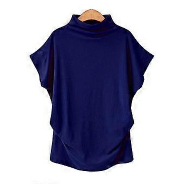 S-5XL Dame Turtleneck T-skjorte Sommer Kort Erme Ensfarget Casual Topper (XXXXL blå)