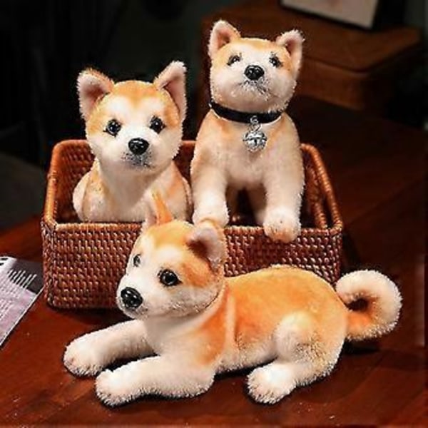 25/30cm Verklighetstrogen Akita Hund Plyschleksak Fylld Livsäkta Shiba Inu Hundvalp D(25CM liggande med halsband)