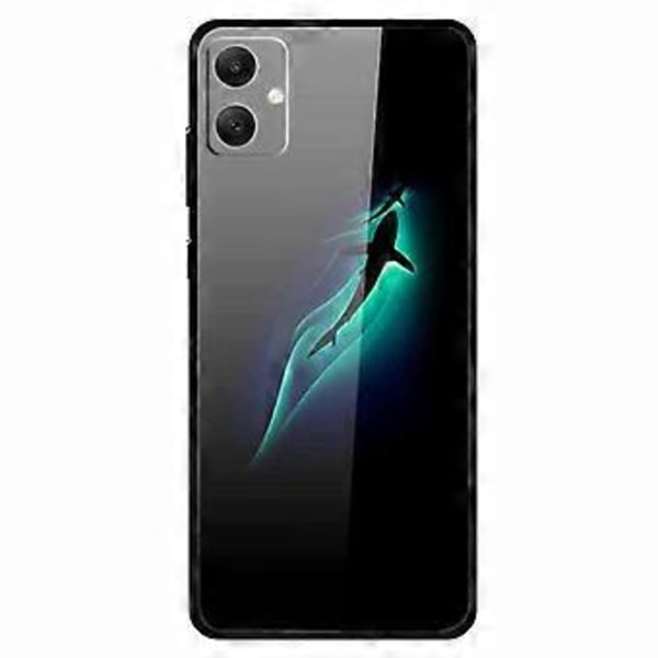 Til Samsung Galaxy A05 4G Etui PC+Hærdet Glas+TPU Stødsikkert Telefoncover (Blå Fisk)
