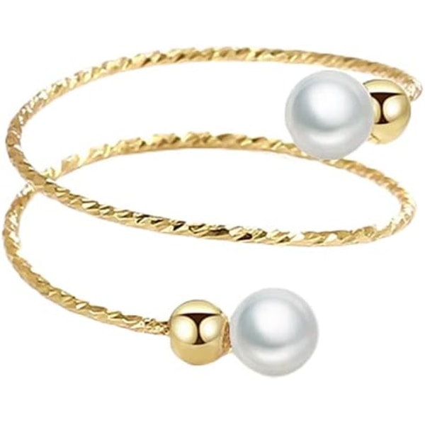 Justerbar åben wrap-ring med skalperle - forgyldt statement-ring til bryllup