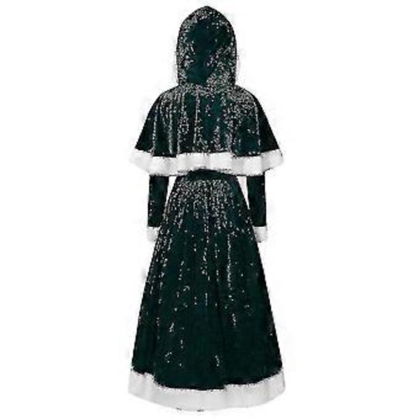 Dame Jule-Skøyteløper Fancy Dress Santa Kappe Cosplay Kostyme V (XL Mørkegrønn)