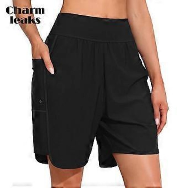 Charmleaks Dame 6\" Badeshorts Højtaljede Boardshorts med Lommer Hurtigtørrende UPF50+ Badedragtsunderdel med Indbygget Trusse (S navy blue)