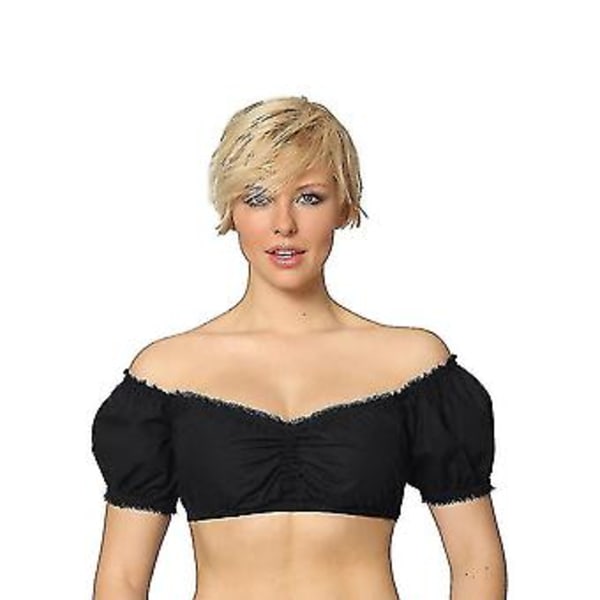 Bigsale Dirndlblus med volanger vit - Traditionell elegant bayersk Oktoberfest Cropped Blus (L Vintage Svart)