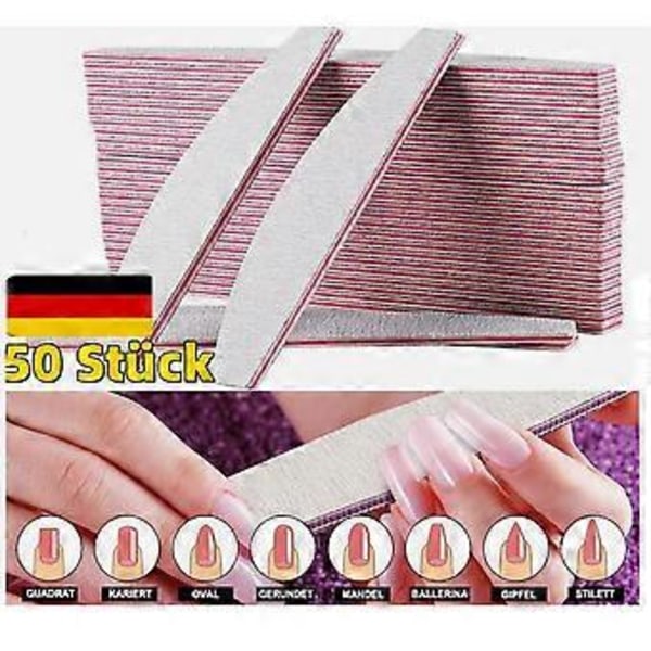 50 st Professionell Nagelfil 100/180 Vit Halvmåne Dubbelsidig Fil