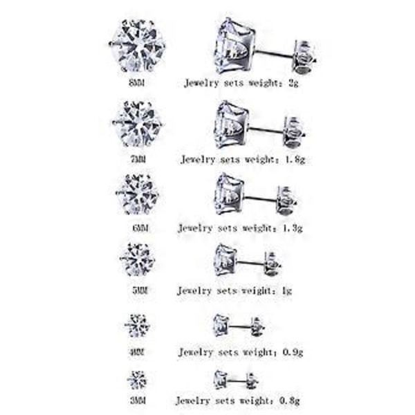 Sæt med 6 guldbelagte øreringe med klare prinsesse-slebne cubic zirconia