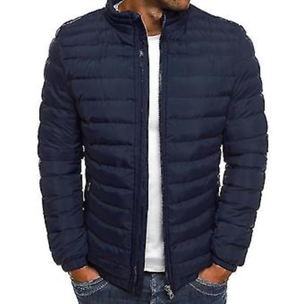 Letvægts boblejakke til mænd, pufferjakke, quiltet vatteret overtøj (S Navy Blue)