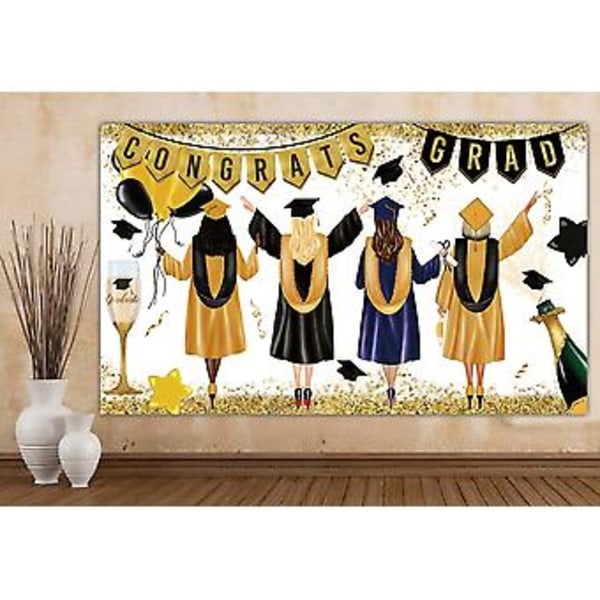 7x5ft 2023 Tillykke Med Eksamen Graduation Baggrund Graduation Party Tilbehør Dekoration Guld Og Sort Tillykke Med Eksamen Party Dekoration Klasse Af 2023 Graduati
