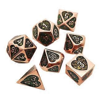 7 kpl Numerolliset Monisivuiset D8 D10 D12 D20 (pronssi)