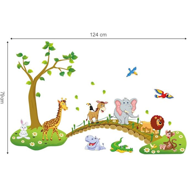 Jungle Dyr Wall Sticker Wall Sticker Træ Løve Giraf Elefant