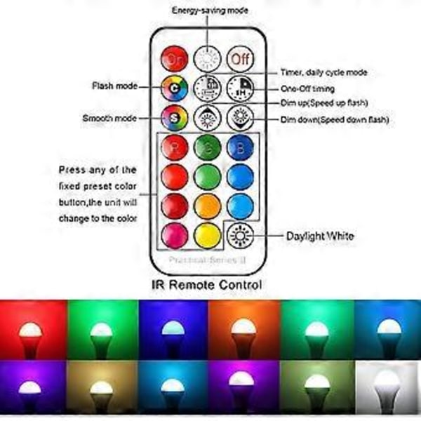 LED-lampa med färgväxling och fjärrkontroll, 10 W E27 RGB + dagsljusvitt 5700 K, perfekt för inredning, scen, bar,
