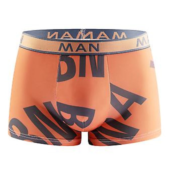 Män Seamless Kalsonger Plus Size Lös Bokstav Tryckt Underkläder Andningsbart Snabbtorkande U-formade Boxers Herr Underkläder (L Orange)
