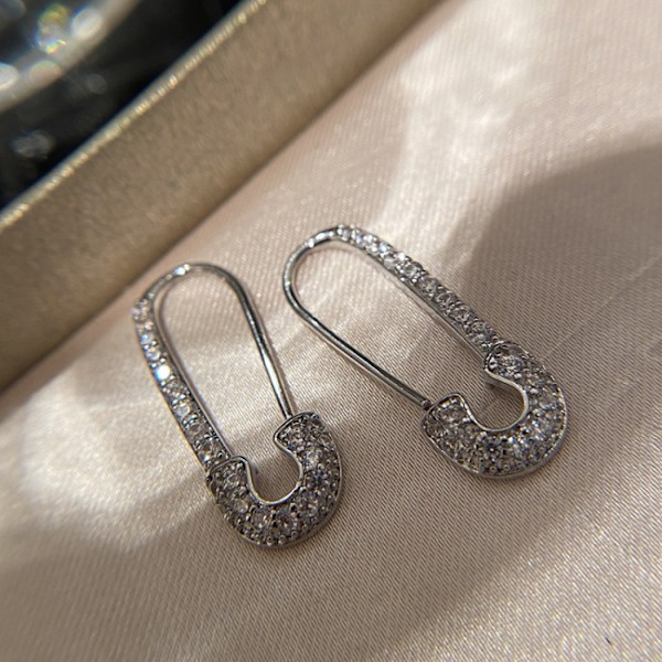 Cz Safety Pin Cartilage Sterling Silver Hoop Earrings For Women G