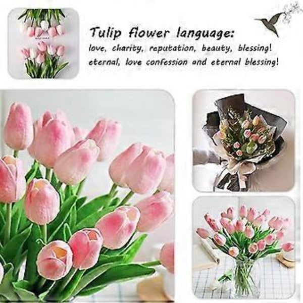 Hantverksmässigt tillverkade 10 st Real Touch Tulpaner, Konstgjorda Blommor med Högvattenhållande PU-tyg, 33,5 cm/13,2 tum höga, för Året Runt Bröllop och