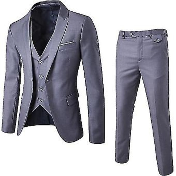 Herrkostym Business Casual 3-delad Kostym Kavaj Byxor Väst (XL grå A)
