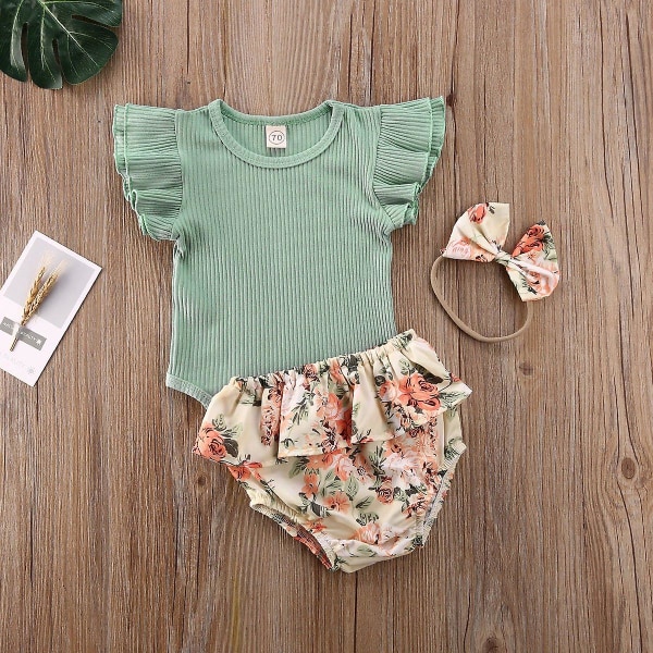 Baby Summer Clothing Infant Newborn Baby Ruffled / Ribbed / Bodysuit, Floral 3M / B