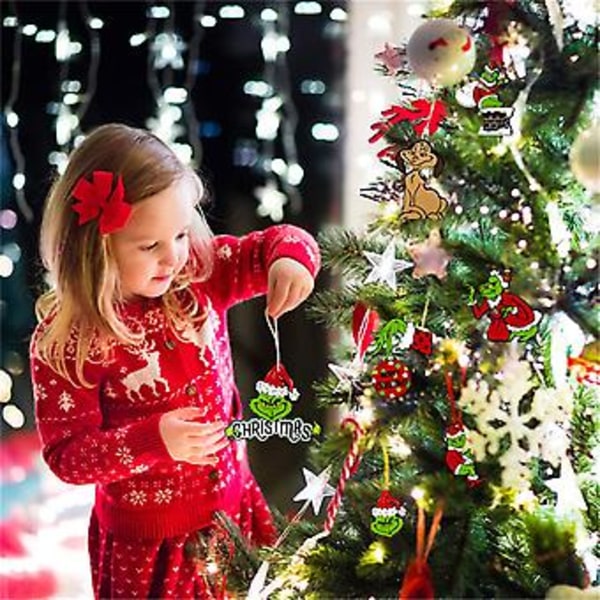 Julepynt med grønn Grinch-juletrær, hengende dekorasjon til hjemmet, vegg, dør, ornamentsett (A)