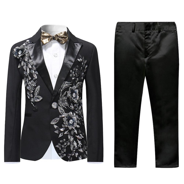 Allthemen Boy's Suit 2-Pieces Jacket & Pants Black Black 120cm