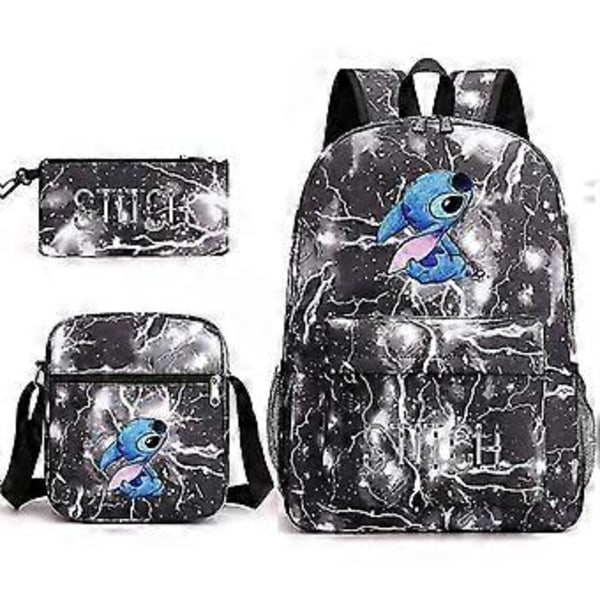 Lilo Stitch Ryggsekk Tre-delt Sett Skolesekk (Lyn Sort)