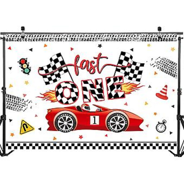 En Födelsedag Bakgrund Racing 1-års Kalas Dekorationer Banner för Barn Pojke Tårta Bord Bakgrund Studio Fotografering Rekvisita (7x5ft)