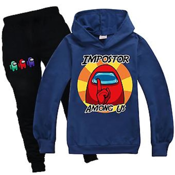 Among Us Tryk Kids Tracksuit Hoodie Bukser 2-delt Sæt Sports Outfit (5-6 År Mørkeblå)