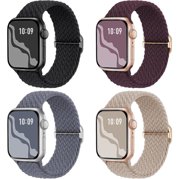 Flätad Stretchy Solo Loop kompatibel för Apple Watch Band 4pcs 5 38/40/41mm