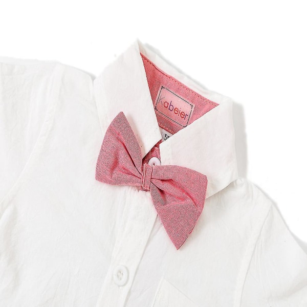 Infant Baby Boys Gentleman Outfits Suits Bowtie Suspenders Shorts Formal Outfit Pink 3-6M