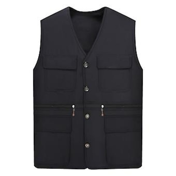 Mænds Arbejdsvest Veste Flere Lommer Ensfarvet Løstsiddende Streetwear Efterår Vinter Plus Størrelse Overordnet Vest Jakke (4XL Sort)