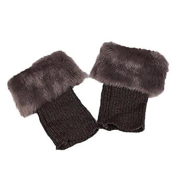 Vinter Crochet Benstövlar Sockor Manschetter Topper Fuzzy Trim Ankelvärmare Sockor (Mörkgrå)