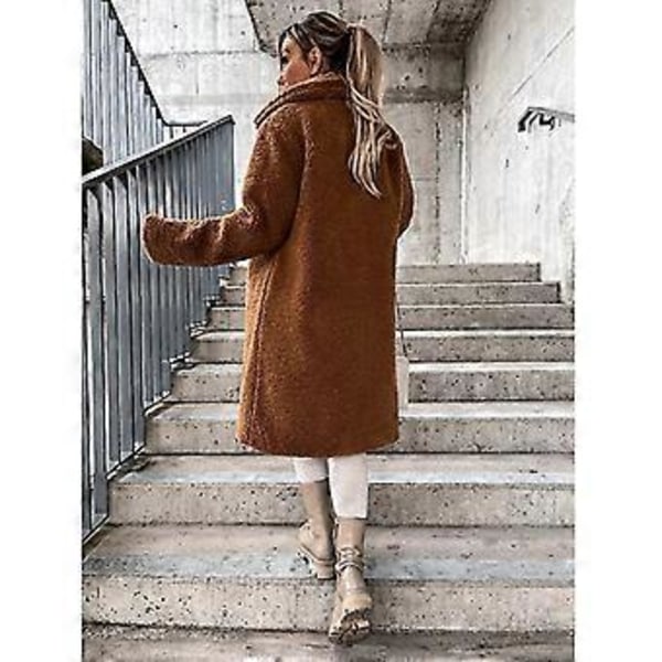 Dame Fleece Frakke, Forår Og Vinter Mode Fuzzy Jakke Kunstig Pels Fluffy Cardigan Overfrakke (4XL KAFFE)