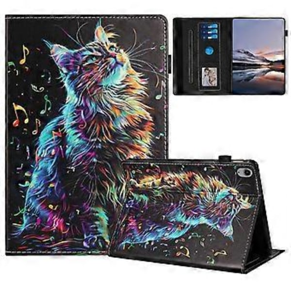 Fodral för iPad (2025) / 10.9 (2022) Mönstrat Läder Tabletskydd med Auto Sleep / Wake, Korthållare (Musiknot Katt)