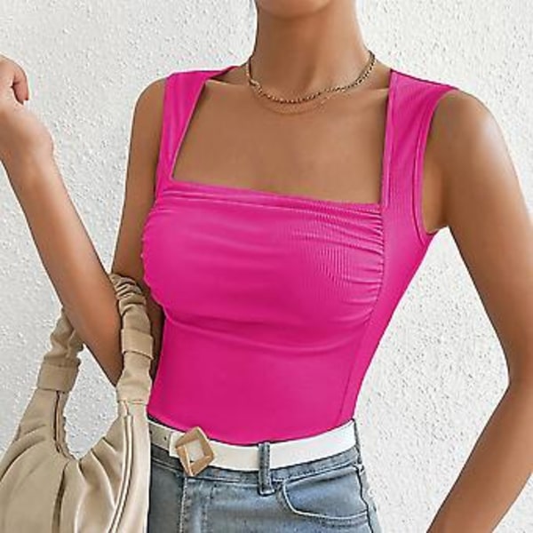 Sexys Slim Knit Ribbet Stræk Tank Top Stilfuld Komfortabel Behagelig Top til Shopping Dating (L Roserød)