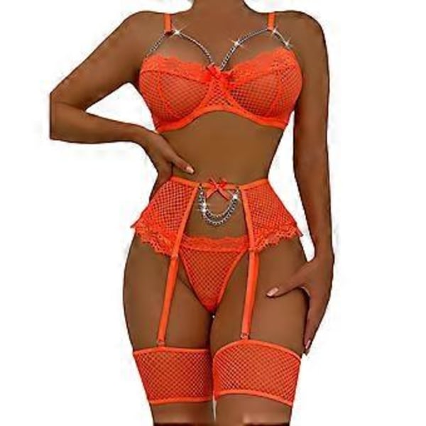 Sexy Lingeri for Kvinner - Gjennomsiktig Babydoll Nattkjole Undertøy Slip Dress Sett Nytt (M Oransje)