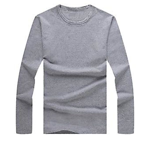 Fianao Miesten Yläosa Yksivärinen Pyöreä Kaula Casual Pitkähihainen Slim Kaikki Sopivat Peruspaita Työhön (L Vaaleanharmaa)