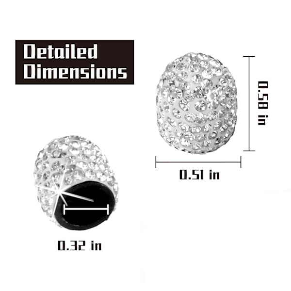 4 Pak Krystal Rhinestone Dækventilhætter, Hjul Dækventil, Støv