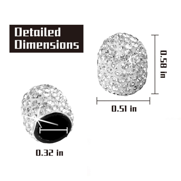 4-pakning krystallrhinestone dekkventilstammehetter, hjuldekkventil, støvtett bling-biltilbehør, universal for biler, lastebiler og motorsykler - hvit