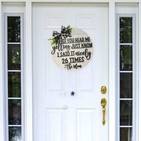 Farfi Door Sign Lettering Design Three-dimensional Anti-fade Round Bow Faux Leaves Funny Wooden Welcome Sign Front Door Doorway Supply