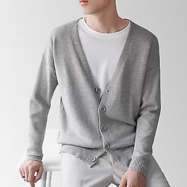 Herrar Cardigan Långärmad V-ringad Slim Fit Enkelknäppt Enfärgad Håll Varmt Stickat Vår Höst Manlig Tröja Stickad Kappa Dagligt Bruk (M Brun)